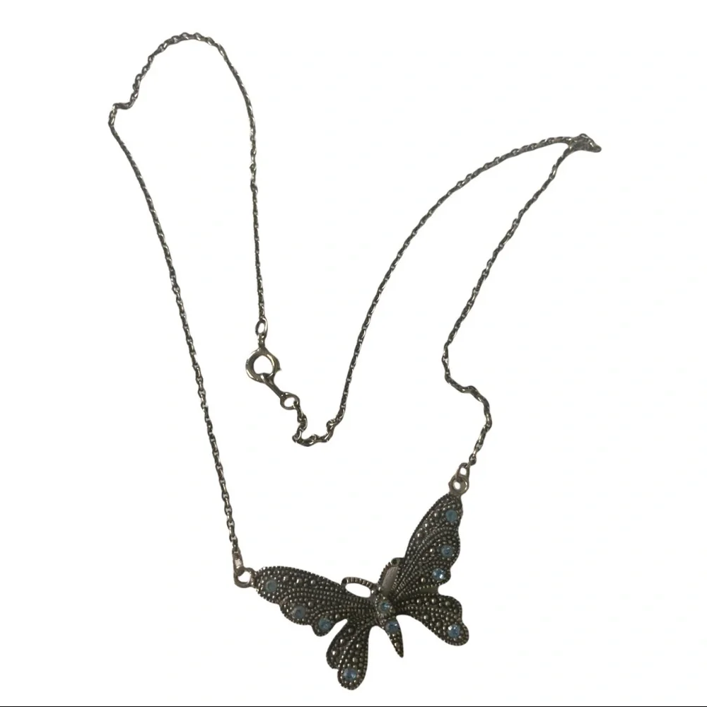 Butterfly Necklace blue crystals - Picture 2 of 10
